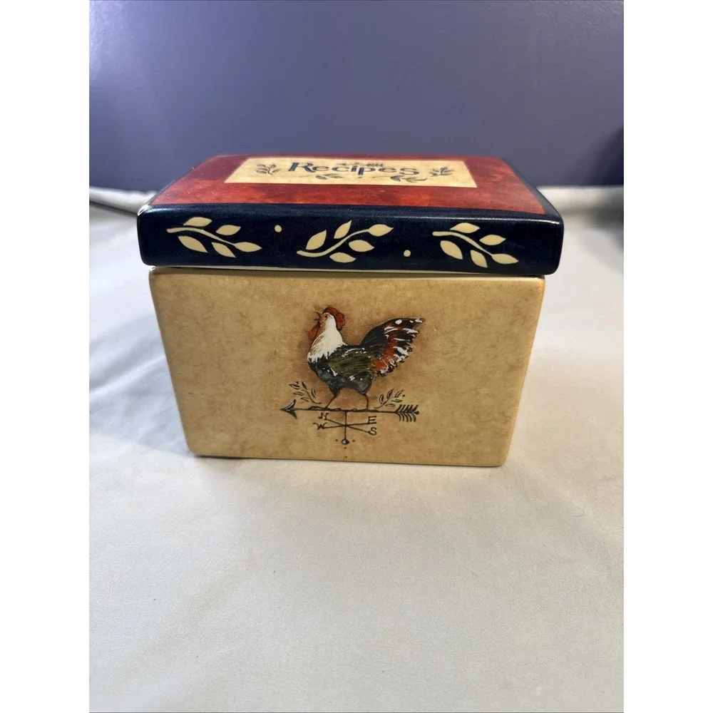 Susan Winget Certified International Ceramic Rooster Recipe Box